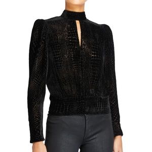 Frame Denim black velvet burnout high neck long sleeve
